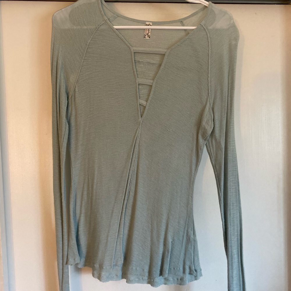 Free People Light Blue Long Sleeve Top